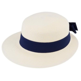 Casquette Palerme Grande Visière Naturel Ruban Marine - Traclet