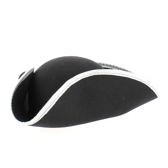 Black Wool Felt Foldable Tricorn - grey trimming