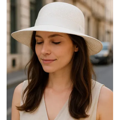 Elena White Paper Straw Wide-Brim Hat - Traclet Reference: 22151| Traclet Hatmakers