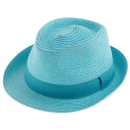 Chapeau Trilby Paille Papier Turquoise - Traclet