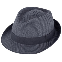 Navy Paper Straw Trilby Hat - Traclet