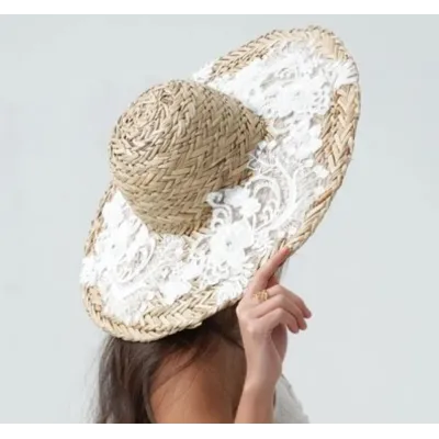 Olivia Summer Wide-Brim Hat with White Lace - Traclet reference 22204 traclet hat shop