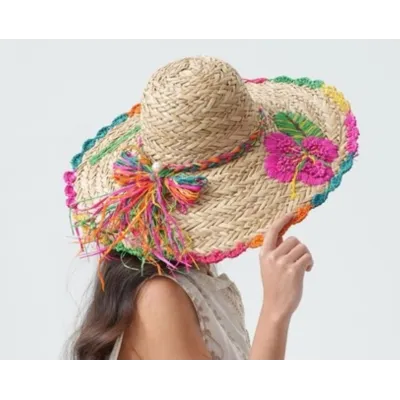 Lucilla Summer Capeline Embroidered Straw Hat with Bow Tie reference 22205 traclet hat shop