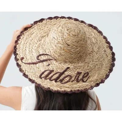 Lucilla Summer Capeline Embroidered Straw Hat 'J'adore' - Traclet reference 22206 traclet hat shop