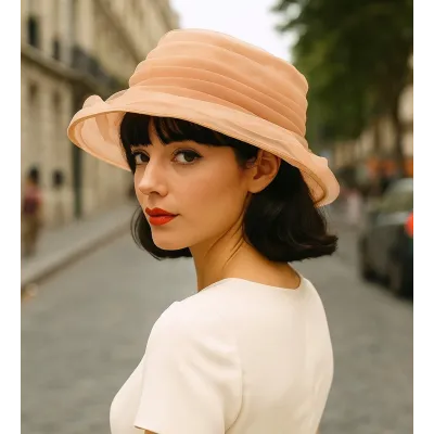 Alita Salmon Ceremonial Hat - Traclet Reference: 13081 | Traclet Millinery