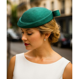 Natural Straw Ceremonial Hat in Green with Rhinestones - Traclet