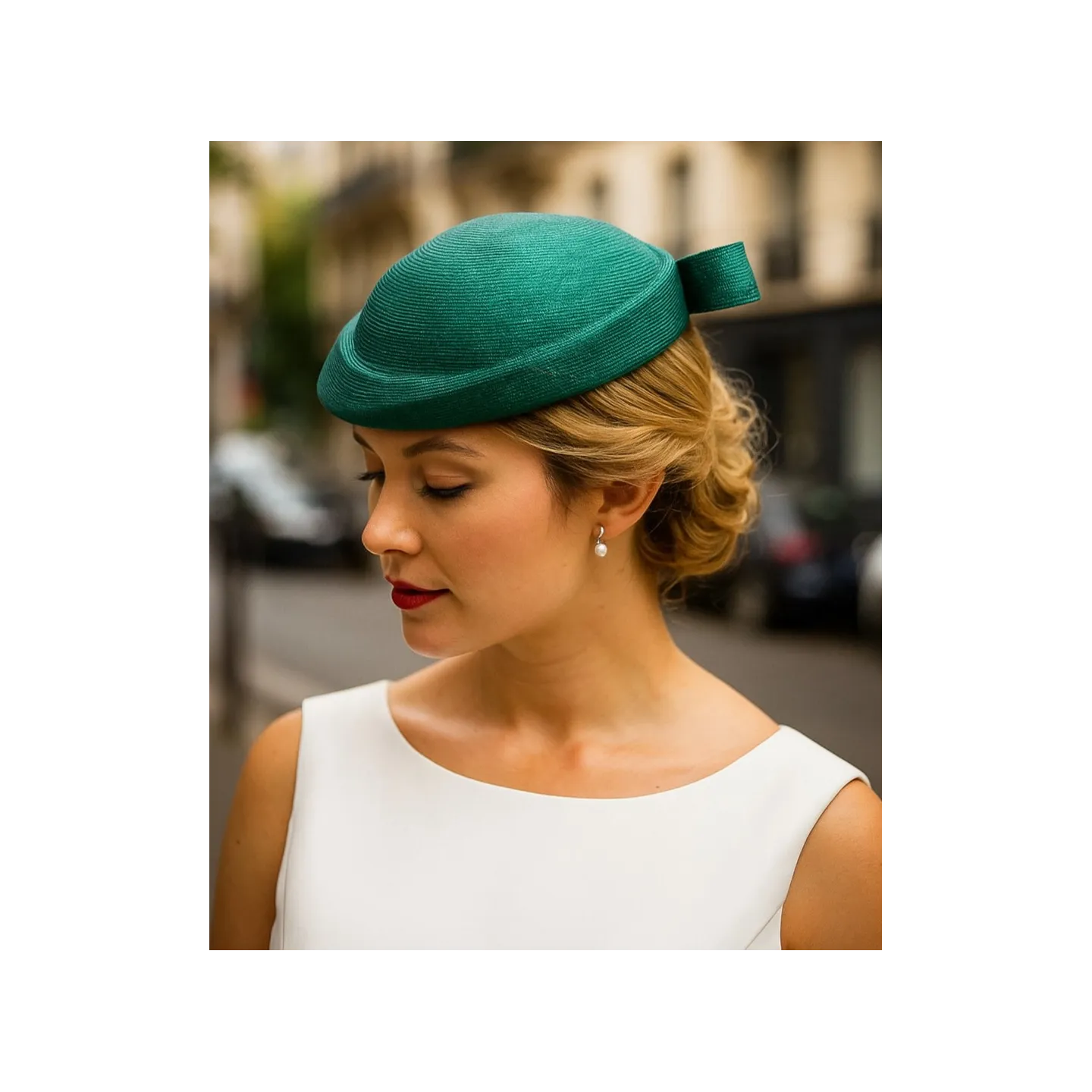 Chapeau de Cérémonie Paille Naturelle Vert & Strass - Traclet