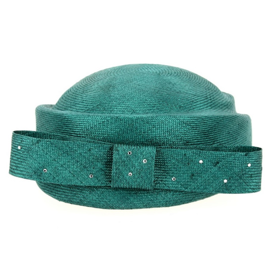 Natural Straw Ceremonial Hat in Green with Rhinestones - Traclet