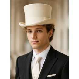 Chapeau Haut De Forme Mauro Feutre Blanc - Traclet