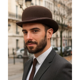 Chapeau Melon Feutre Laine Marron - Traclet