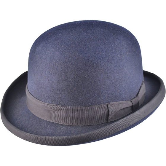 Navy Blue Wool Felt Bowler Hat - Traclet