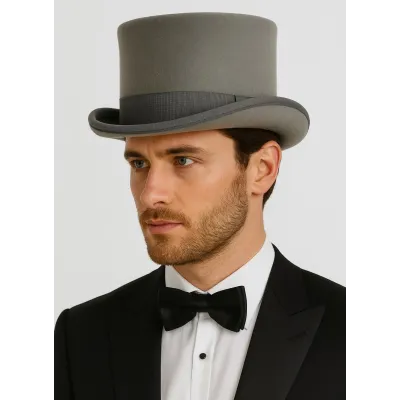Chapeau Haut De Forme Feutre Laine Gris Claire - Guerra