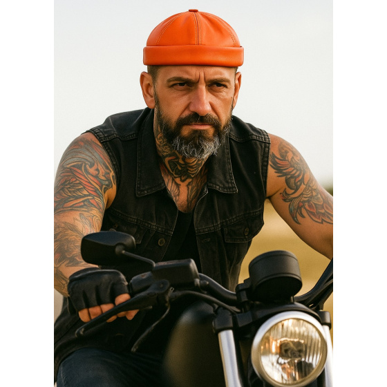 Bonnet Biker Cuir Corail - Bullet style Seven Jocker
