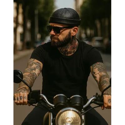 Bonnet Biker Cuir Noir - Bullet style Seven Jocker
