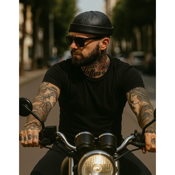 Bonnet Biker Cuir Noir - Bullet style Seven Jocker