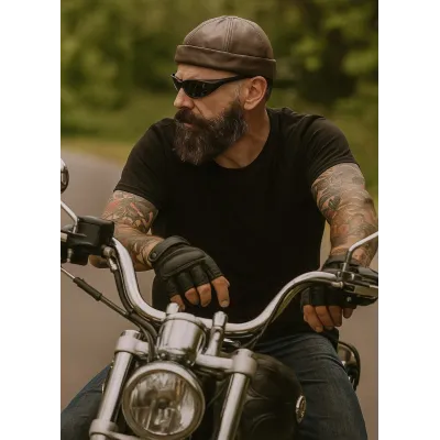 Bonnet Biker Cuir Marron - Bullet style Seven Jocker