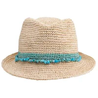 Chapeau Trilby Paille Raffia Naturel & Turquoise - House Of Ord