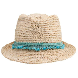 Chapeau Trilby Paille Raffia Naturel & Turquoise - House Of Ord