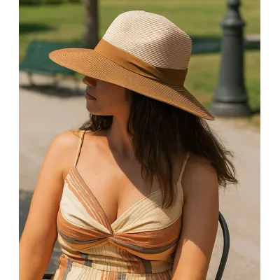 Chapeau Fedora Vineyard Beige & Camel UPF50+ - House of Ord