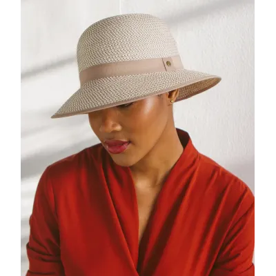 Anna Beige & White Cloche Hat - House of Ord Reference: 22239| Traclet Hat Shop