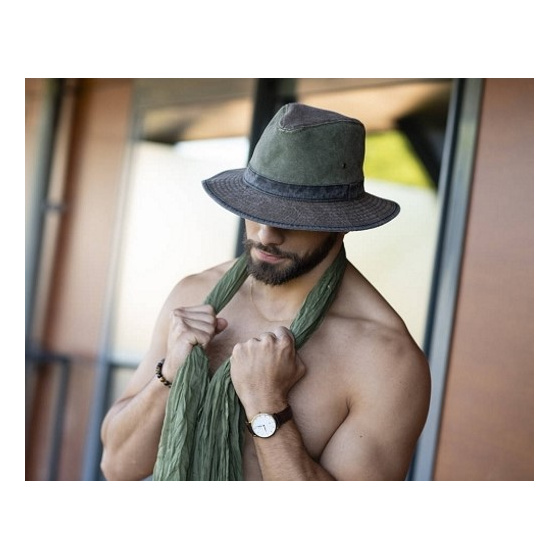 Chapeau Safari Logan Coton Olive & Marron - Traclet