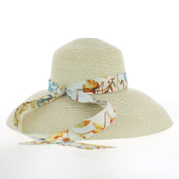 Capeline Carol ruban fleuri 100% paille