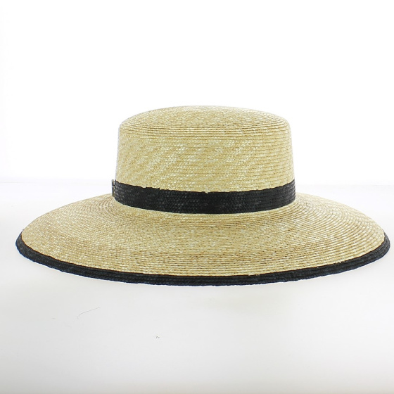 Natural Straw Bicol Wide Brim Hat - Fléchet UPF50+