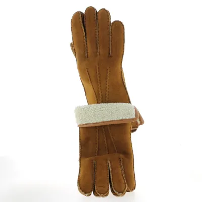 Women's Light Brown Leather & Fur Gloves - Traclet | Chapellerie Traclet