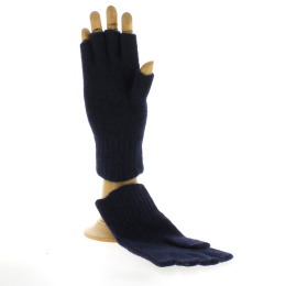 Navy Wool/Angora Fingerless Gloves - TRACLET