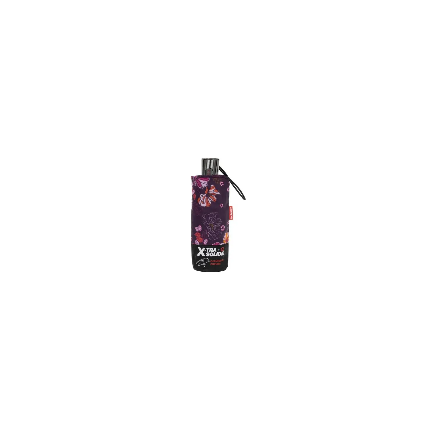 Mini Parapluie X-TRA Solide Automatique Fleurs Aubergine - Isotoner