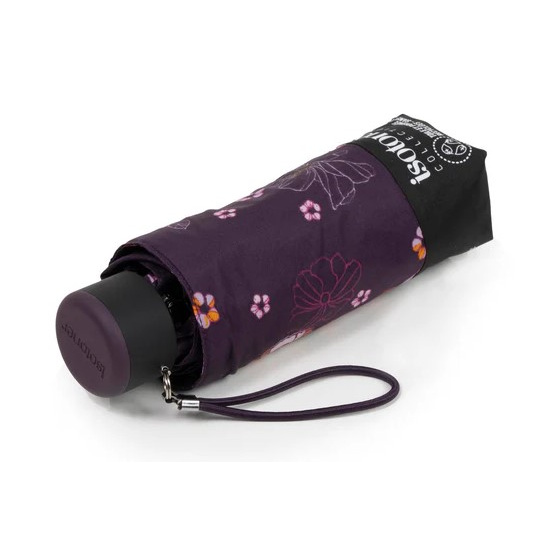 Parapluie Mini Ultra Slim Fleur Aubergine - Isotoner
