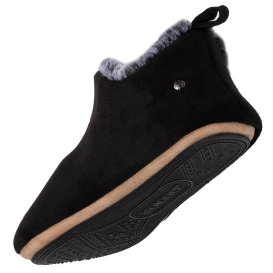 Chaussons Bottillons Bas Fausse Fourrure Noir- Isotoner