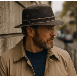 Chapeau Sintra Coton Huilé Imperméable Marron - Flechet