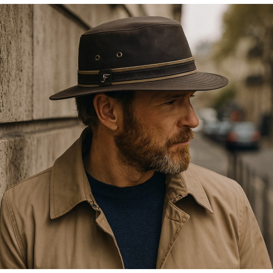 Chapeau Sintra Coton Huilé Imperméable Marron - Flechet
