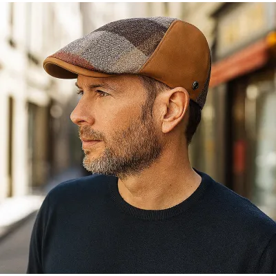 Flat Cap Bolzane Leather & Wool Patchwork - Fléchet Reference: 22370| Chapellerie Traclet