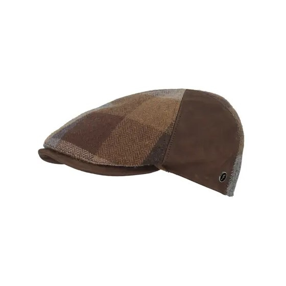 Casquette Plate Bolzane Patchwork Cuir & Laine Marron - Fléchet