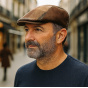 Bolzane Flat Cap Brown Leather & Wool Patchwork - Fléchet