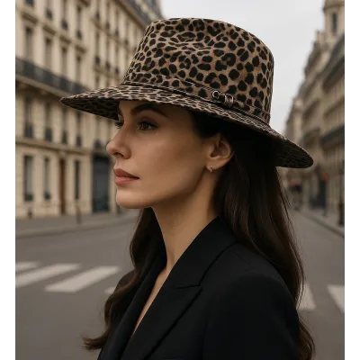 Fedora Hat Teramo Leopard Wool - Flechet ref 22385 traclet hat shop