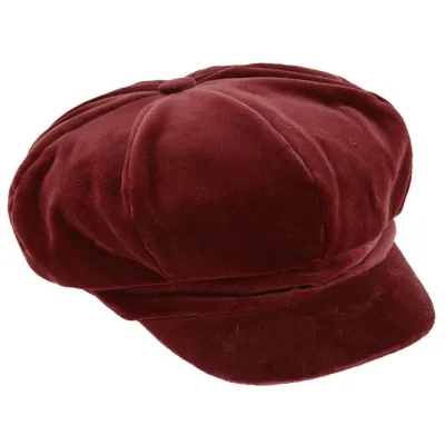 Anna Burgundy Velvet Newsboy Cap - Traclet Reference: 22448| Chapellerie Traclet