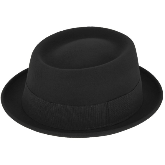 Black Wool Felt Porkpie Salerne Hat - Traclet