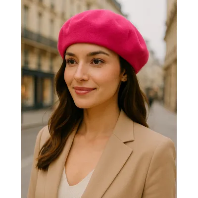 Béret Classique Framboise Laine - Traclet
