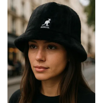 Black Faux Fur Casual Bucket Hat - Kangol Reference: 22478| Chapellerie Traclet