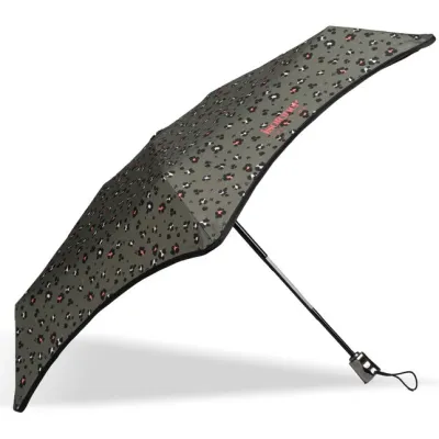 X-TRA Solid Automatic Umbrella with Khaki Leopard Print - Isotoner
