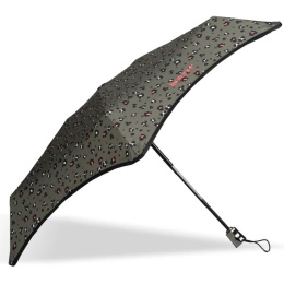 X-TRA Solid Automatic Umbrella with Khaki Leopard Print - Isotoner