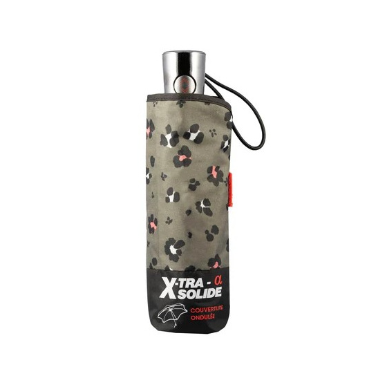 X-TRA Solid Automatic Umbrella with Khaki Leopard Print - Isotoner