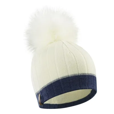 Bonnet Pompon Fourrure Céleste Crème & Bleu - LeDrapo