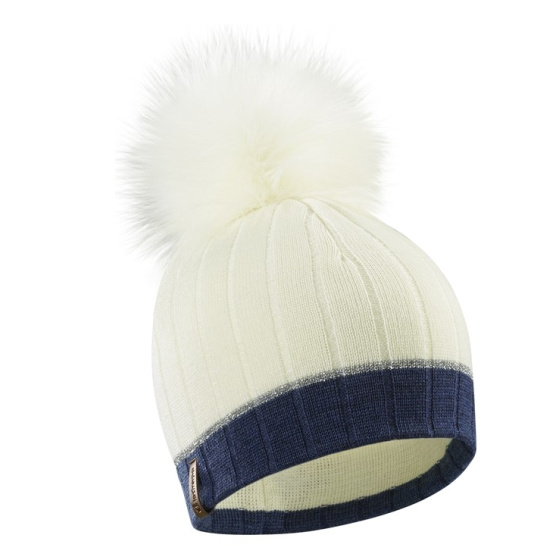 Celestial Cream & Blue Fur Pompom Beanie - LeDrapo