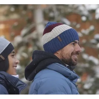 Recycled Edgar Cuff Beanie Blue-Grey-Burgundy - Le Drapo Reference: 22529| Chapellerie Traclet