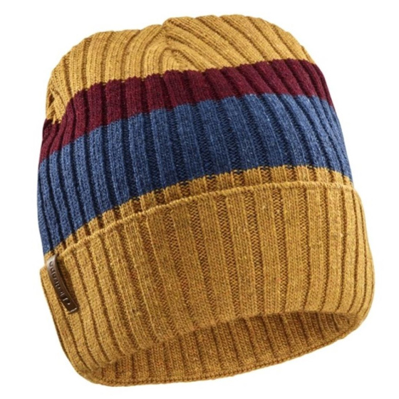 Recycled Edgar Beanie with Turnup Yellow-Blue-Burgundy - Le Drapo