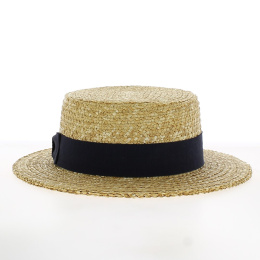 Natural Straw Boater Hat Black Ribbon - Stetson